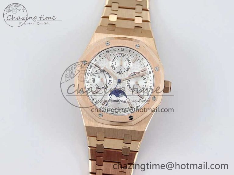 SunProtective Royal Oak 41mm Complicated 26574 RG APSF1:1 Best Edition Silver Dial on RG Bracelet A 4804
