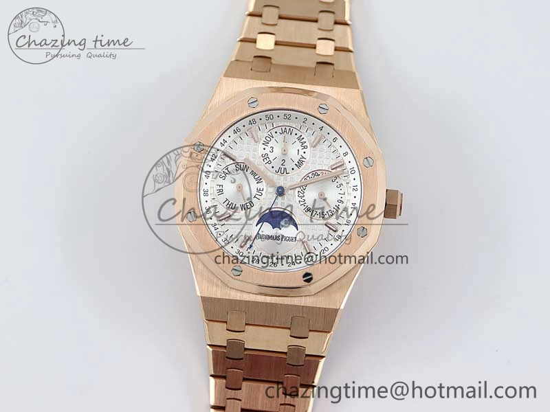 SunProtective Royal Oak 41mm Complicated 26574 RG APSF1:1 Best Edition Silver Dial on RG Bracelet A 4804