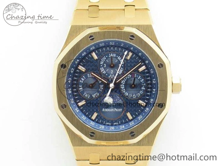 Resilient Royal Oak 41mm Complicated 26574 RG JF 1:1 Best Edition Blue Textured Dial On RG Bracelet A 4990