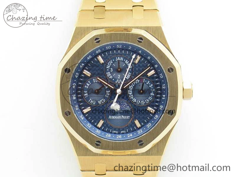 Resilient Royal Oak 41mm Complicated 26574 RG JF 1:1 Best Edition Blue Textured Dial On RG Bracelet A 4990