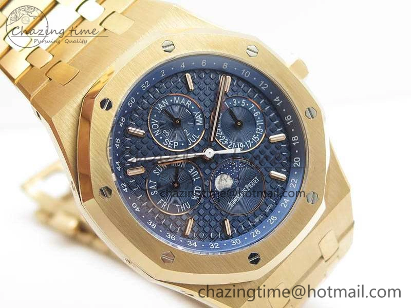 Resilient Royal Oak 41mm Complicated 26574 RG JF 1:1 Best Edition Blue Textured Dial On RG Bracelet A 4990