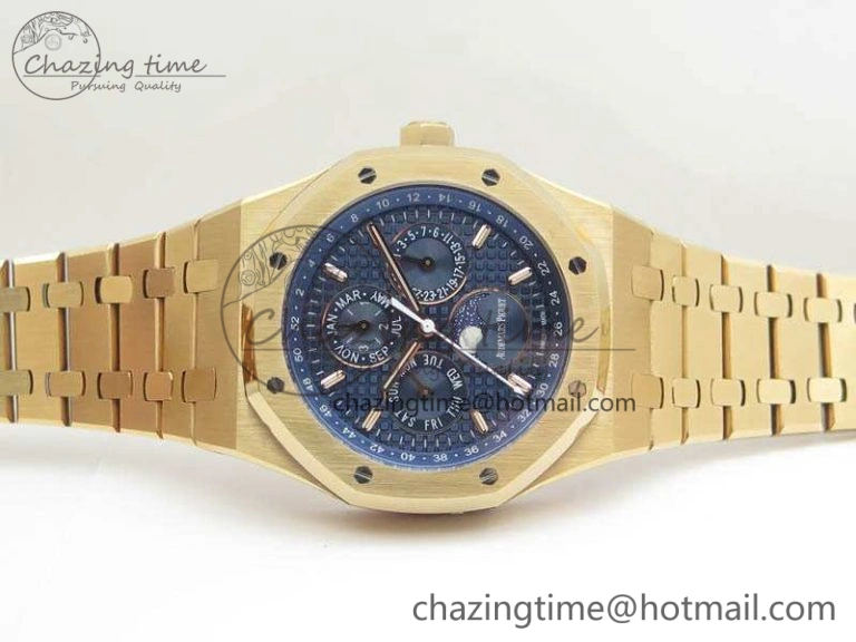 Resilient Royal Oak 41mm Complicated 26574 RG JF 1:1 Best Edition Blue Textured Dial On RG Bracelet A 4990