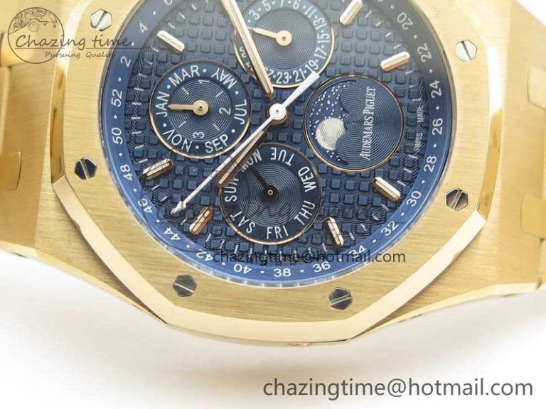 Resilient Royal Oak 41mm Complicated 26574 RG JF 1:1 Best Edition Blue Textured Dial On RG Bracelet A 4990