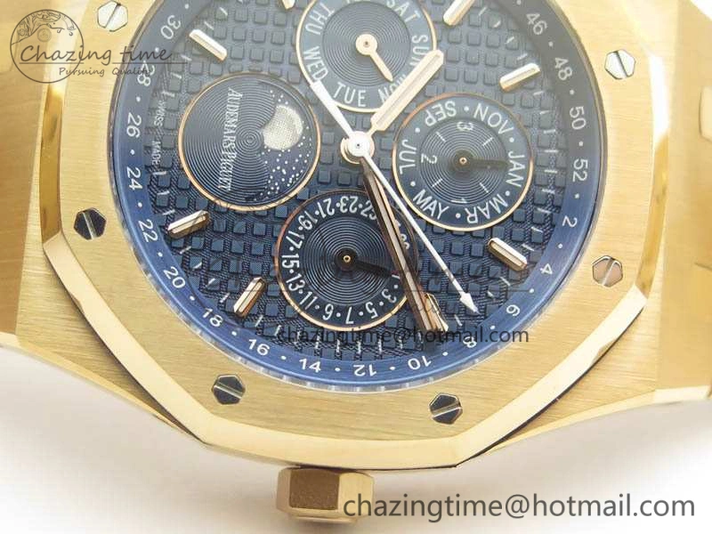 Resilient Royal Oak 41mm Complicated 26574 RG JF 1:1 Best Edition Blue Textured Dial On RG Bracelet A 4990
