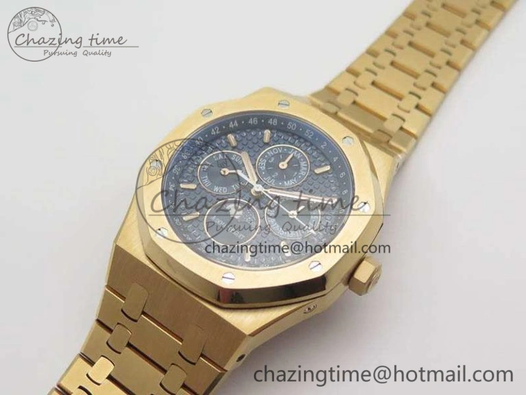 Resilient Royal Oak 41mm Complicated 26574 RG JF 1:1 Best Edition Blue Textured Dial On RG Bracelet A 4990