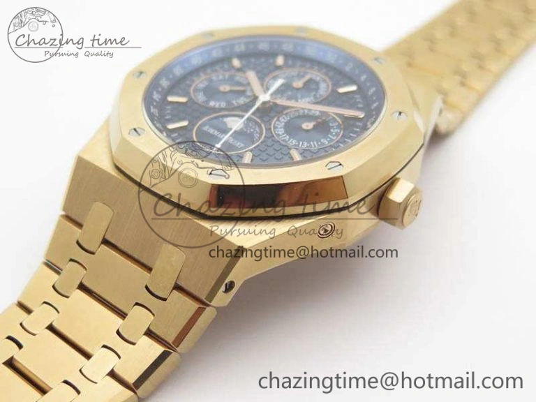 Resilient Royal Oak 41mm Complicated 26574 RG JF 1:1 Best Edition Blue Textured Dial On RG Bracelet A 4990