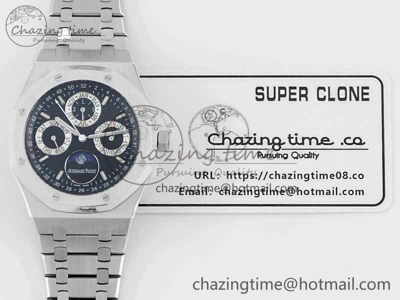 EasyMatch Royal Oak 41mm Complicated 26574 SS APSF1:1 Best Edition Black Silver Dial on SS Bracelet A 4800