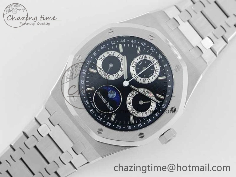 EasyMatch Royal Oak 41mm Complicated 26574 SS APSF1:1 Best Edition Black Silver Dial on SS Bracelet A 4800