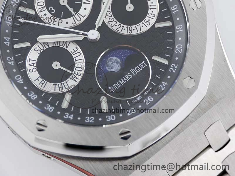 EasyMatch Royal Oak 41mm Complicated 26574 SS APSF1:1 Best Edition Black Silver Dial on SS Bracelet A 4800