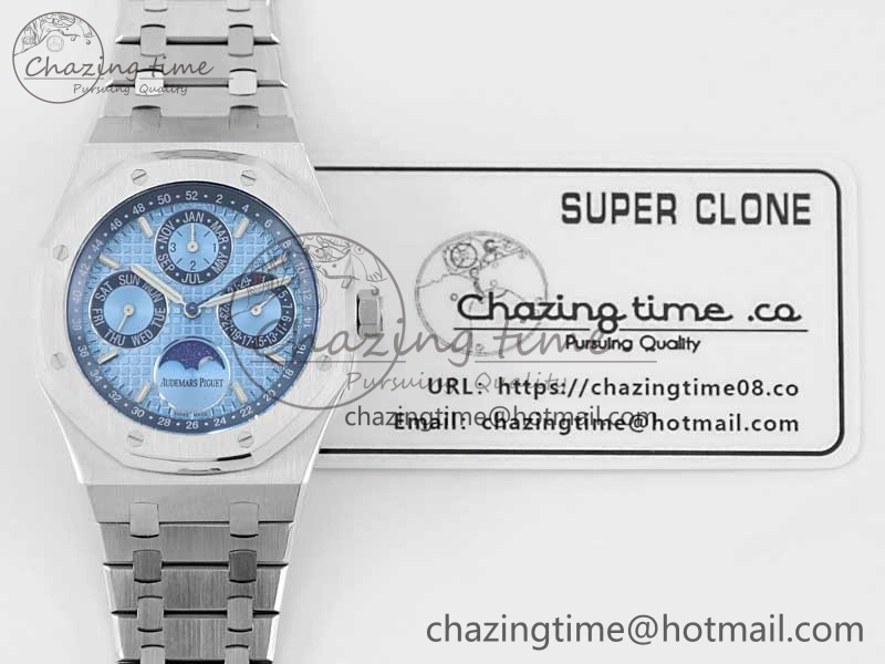 Supportive Royal Oak 41mm Complicated 26574 SS APSF1:1 Best Edition Ice Blue Dial on SS Bracelet A 4793