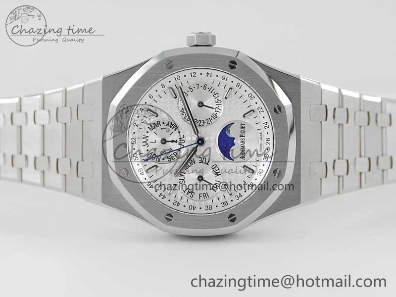 Sophisticated Royal Oak 41mm Complicated 26574 SS APSF1:1 Best Edition Silver Dial on SS Bracelet A 4802