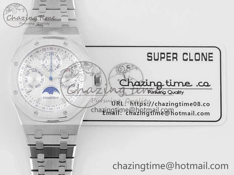 Sophisticated Royal Oak 41mm Complicated 26574 SS APSF1:1 Best Edition Silver Dial on SS Bracelet A 4802