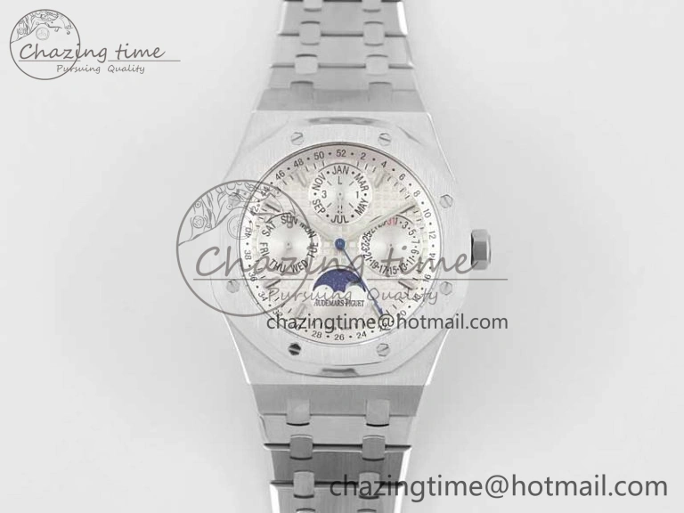 Sophisticated Royal Oak 41mm Complicated 26574 SS APSF1:1 Best Edition Silver Dial on SS Bracelet A 4802