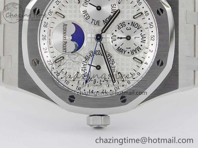 Sophisticated Royal Oak 41mm Complicated 26574 SS APSF1:1 Best Edition Silver Dial on SS Bracelet A 4802
