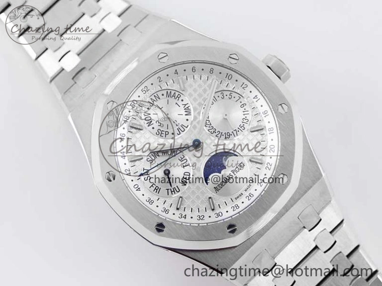 Sophisticated Royal Oak 41mm Complicated 26574 SS APSF1:1 Best Edition Silver Dial on SS Bracelet A 4802