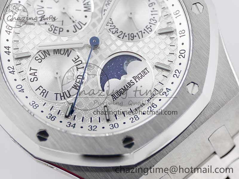 Sophisticated Royal Oak 41mm Complicated 26574 SS APSF1:1 Best Edition Silver Dial on SS Bracelet A 4802