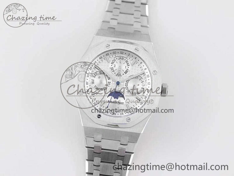 Sophisticated Royal Oak 41mm Complicated 26574 SS APSF1:1 Best Edition Silver Dial on SS Bracelet A 4802