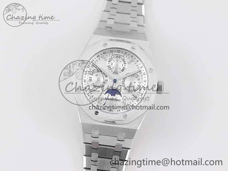 Sophisticated Royal Oak 41mm Complicated 26574 SS APSF1:1 Best Edition Silver Dial on SS Bracelet A 4802