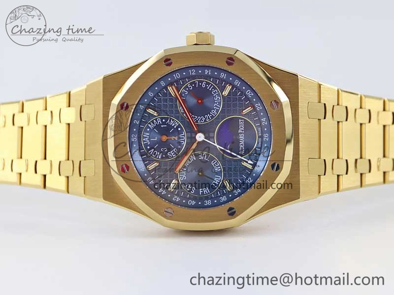 Royal Oak 41mm Complicated 26574 YG APSF1:1 Best Edition Blue Dial on YG Bracelet A SmoothTexture 4805