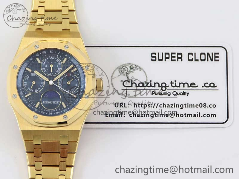 Royal Oak 41mm Complicated 26574 YG APSF1:1 Best Edition Blue Dial on YG Bracelet A SmoothTexture 4805