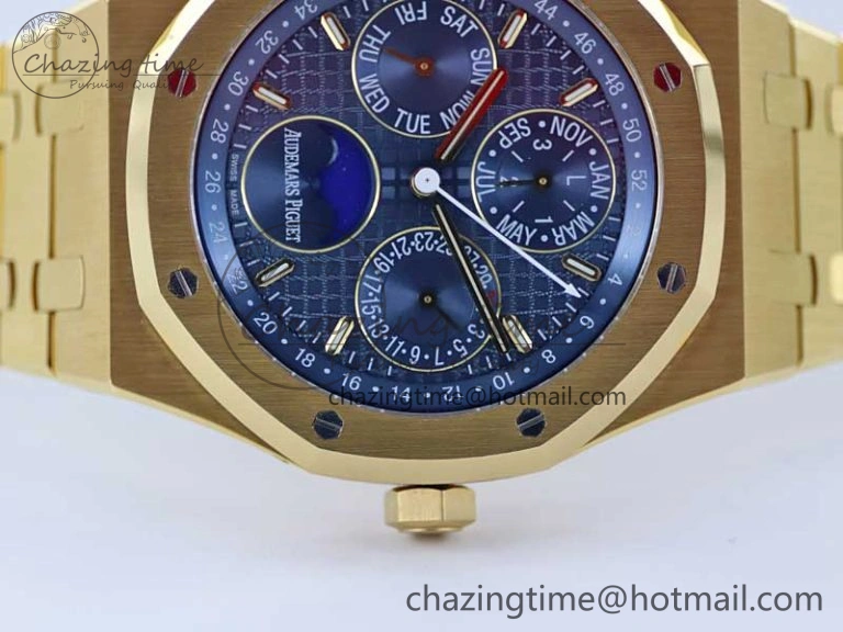 Royal Oak 41mm Complicated 26574 YG APSF1:1 Best Edition Blue Dial on YG Bracelet A SmoothTexture 4805