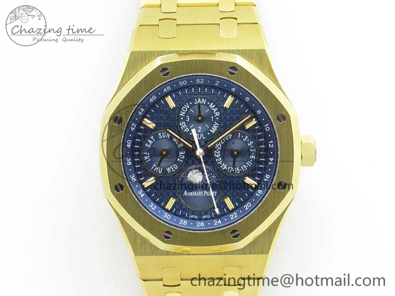 Royal Oak 41mm Complicated 26574 YG JF 1:1 Best Edition Blue Textured Dial On YG Bracelet A Youthful 4992