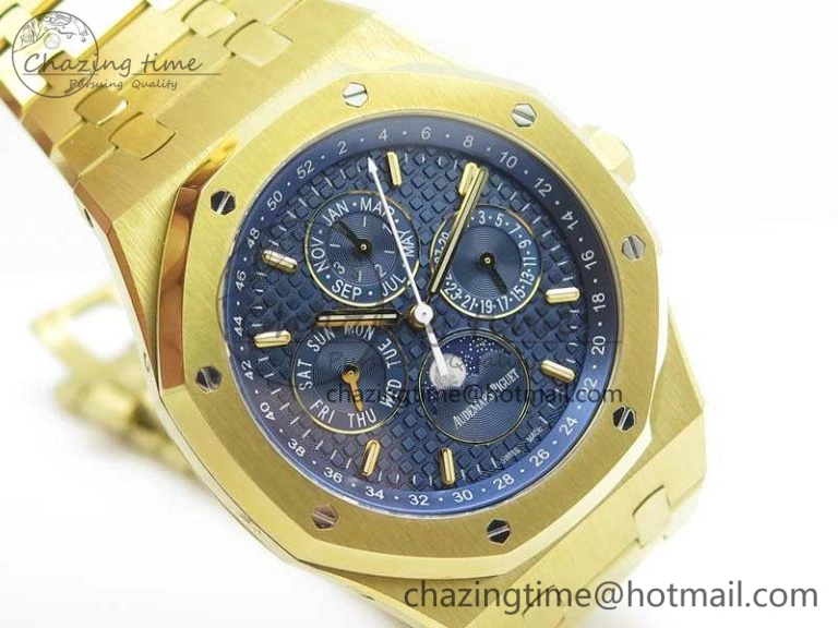 Royal Oak 41mm Complicated 26574 YG JF 1:1 Best Edition Blue Textured Dial On YG Bracelet A Youthful 4992