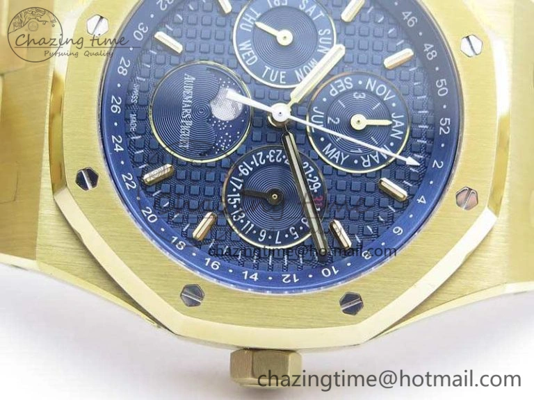 Royal Oak 41mm Complicated 26574 YG JF 1:1 Best Edition Blue Textured Dial On YG Bracelet A Youthful 4992