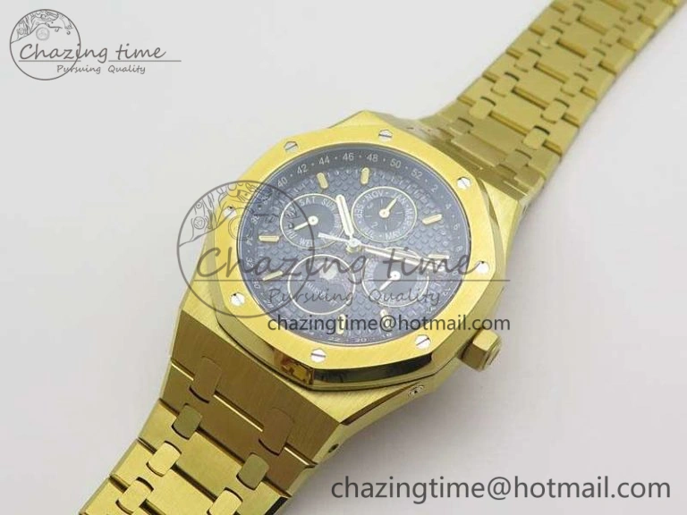 Royal Oak 41mm Complicated 26574 YG JF 1:1 Best Edition Blue Textured Dial On YG Bracelet A Youthful 4992