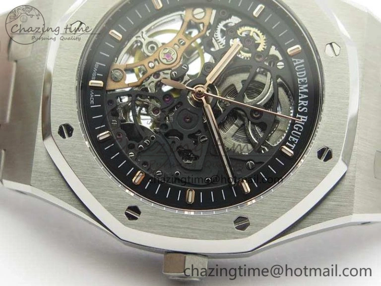 Bold Royal Oak 41mm Double Balance Wheel Openworked 15407 SS JF 1:1 Best Edition On SS Bracelet A 4986