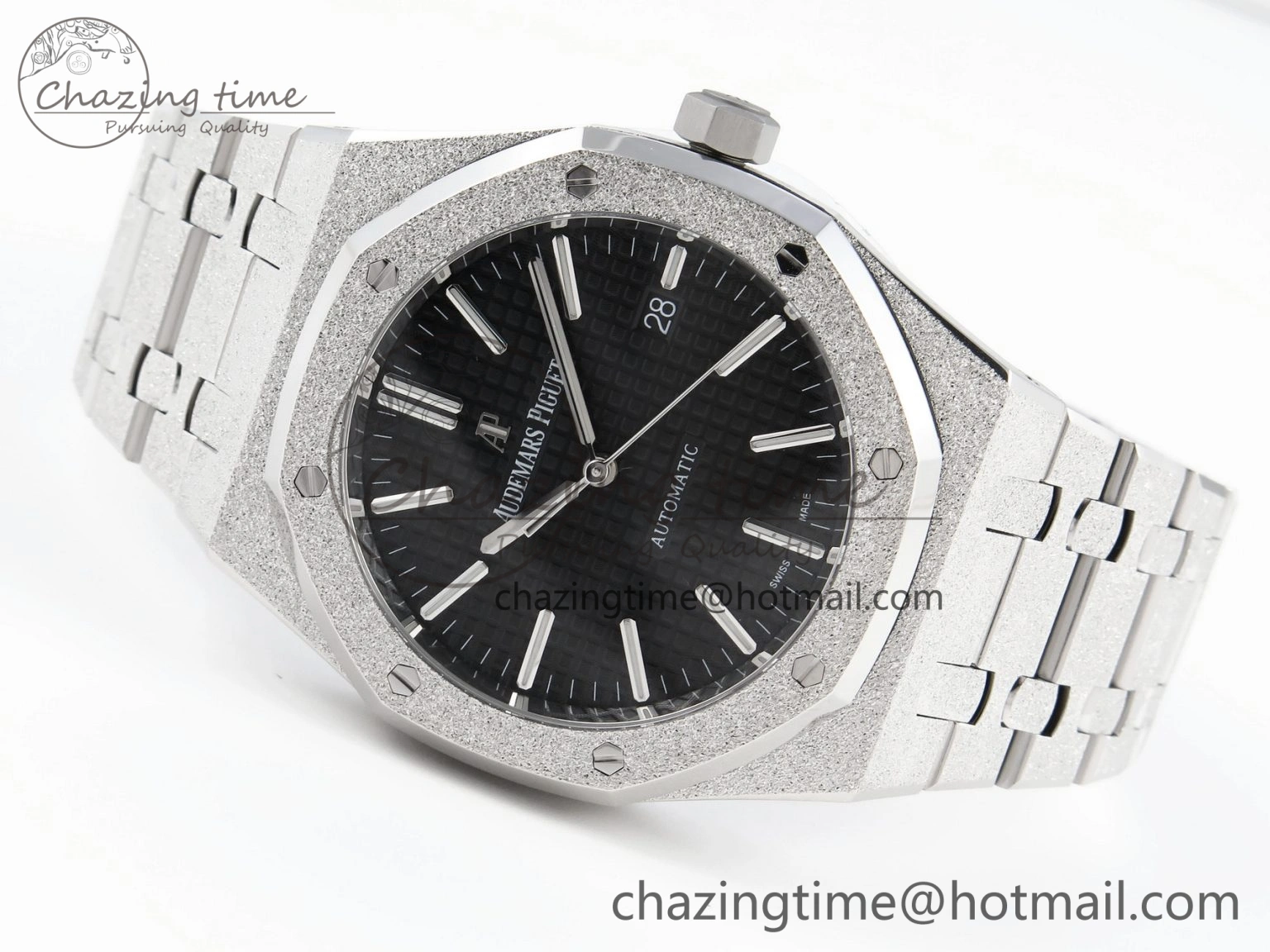 Stretchable Royal Oak 41mm Frosted SS APSF 1:1 Best Edition Black Textured Dial on SS Bracelet SA3120 Super Clone 4574