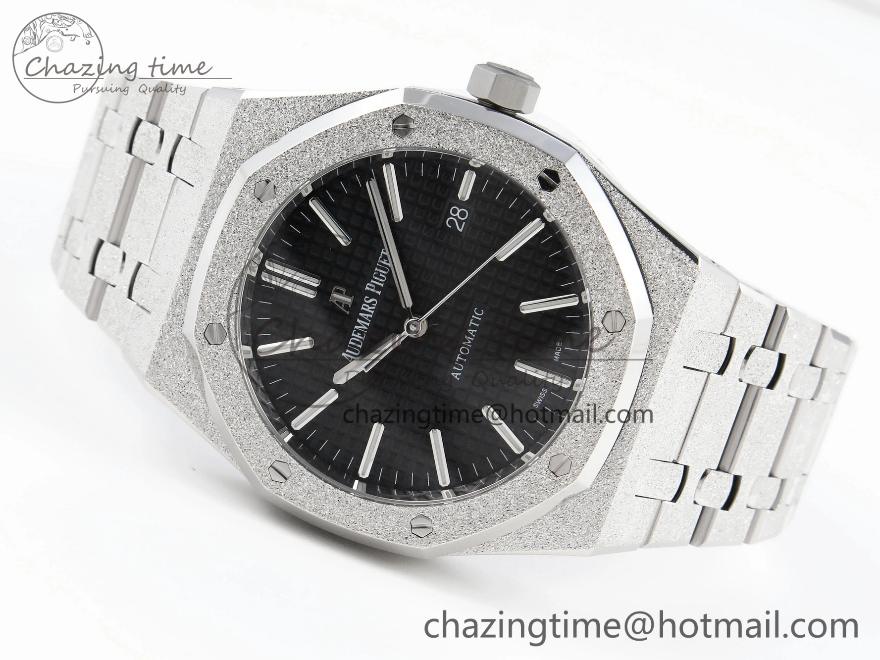 Stretchable Royal Oak 41mm Frosted SS APSF 1:1 Best Edition Black Textured Dial on SS Bracelet SA3120 Super Clone 4574