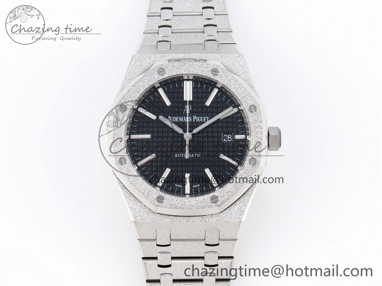 Stretchable Royal Oak 41mm Frosted SS APSF 1:1 Best Edition Black Textured Dial on SS Bracelet SA3120 Super Clone 4574