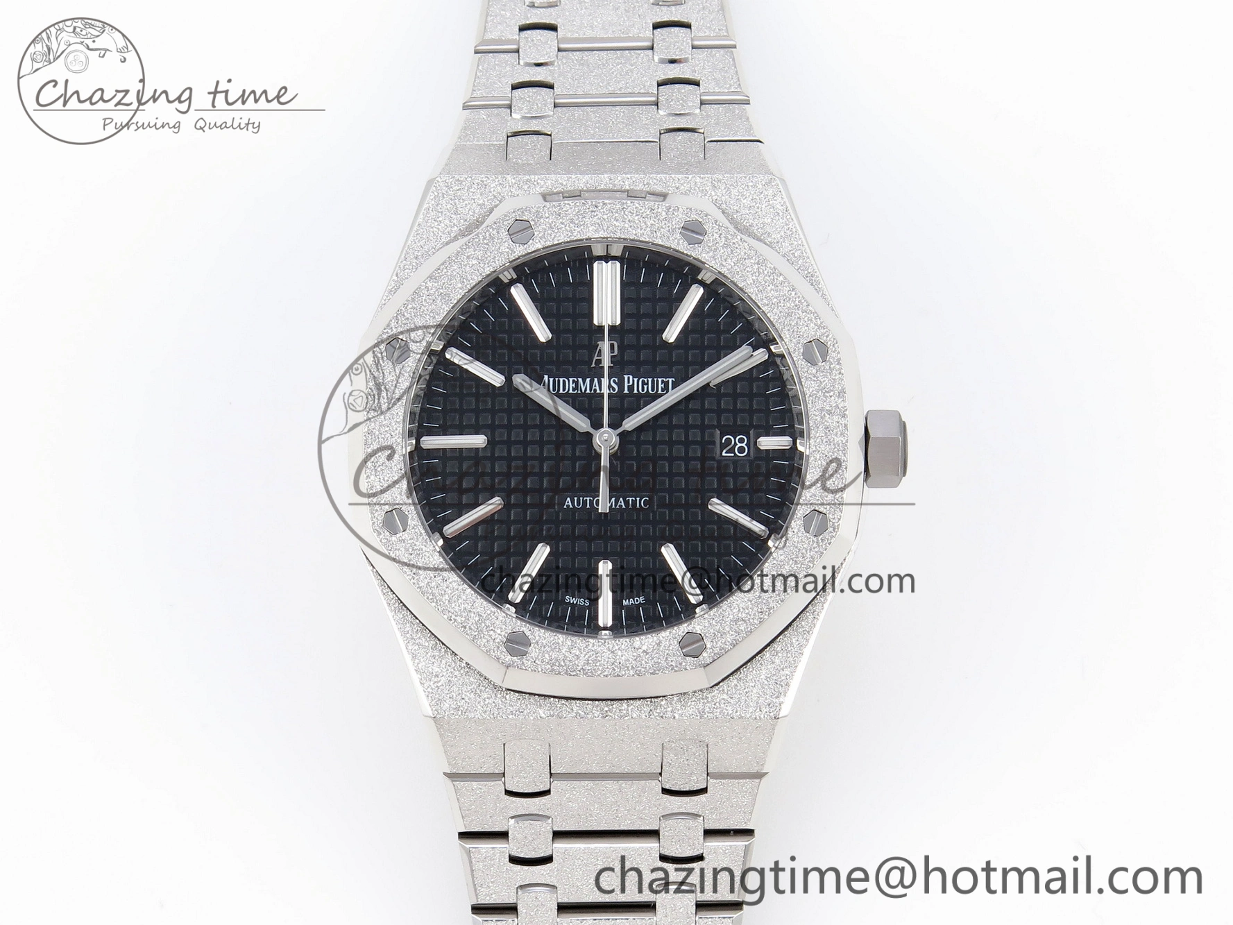 Stretchable Royal Oak 41mm Frosted SS APSF 1:1 Best Edition Black Textured Dial on SS Bracelet SA3120 Super Clone 4574