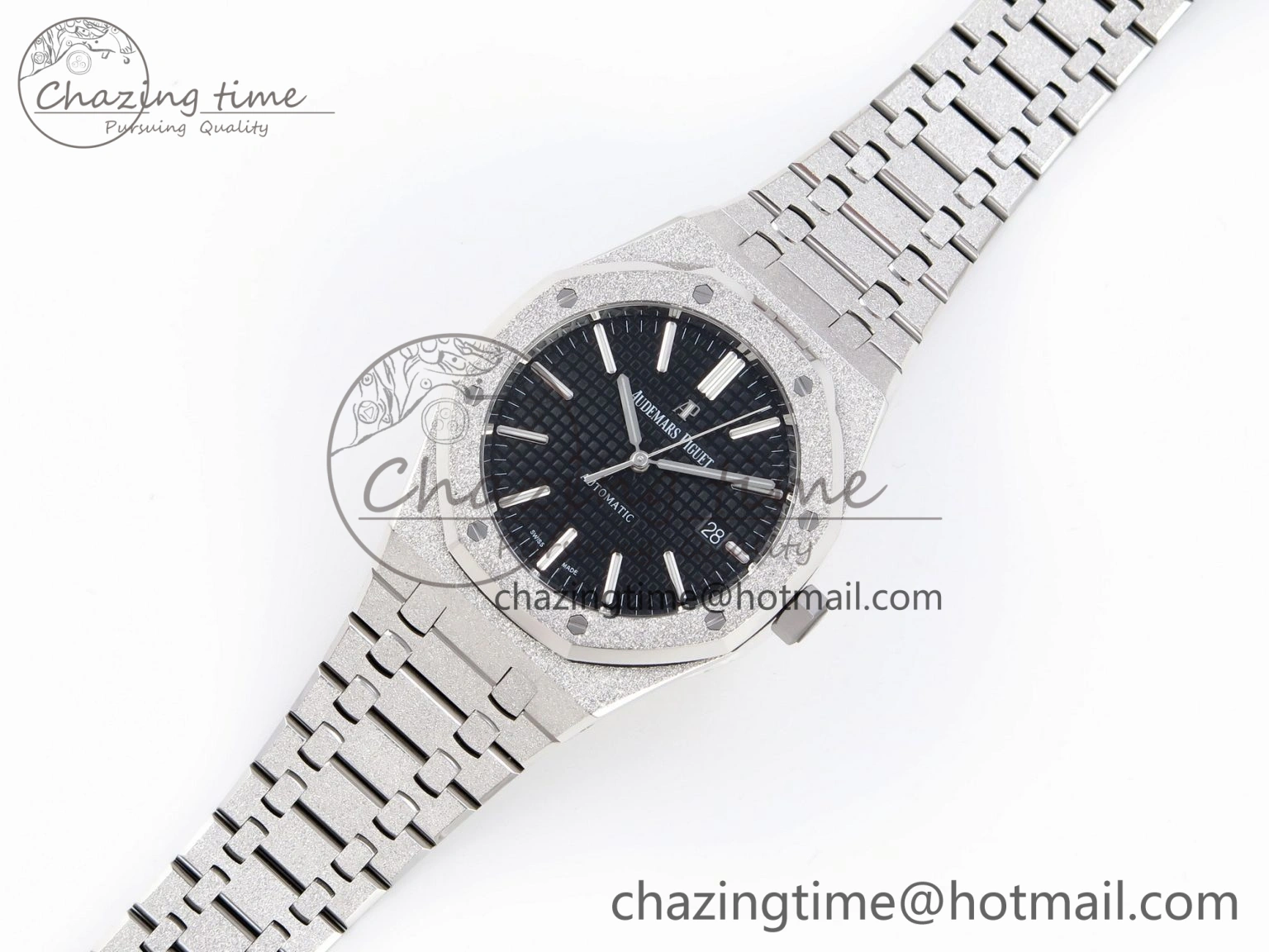 Stretchable Royal Oak 41mm Frosted SS APSF 1:1 Best Edition Black Textured Dial on SS Bracelet SA3120 Super Clone 4574
