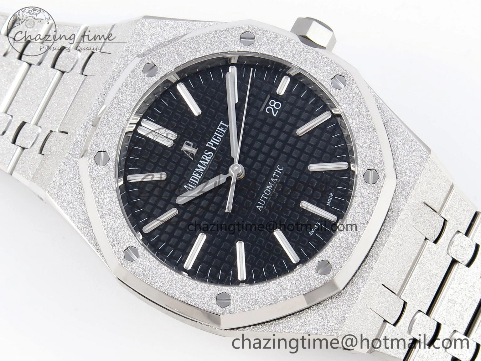 Stretchable Royal Oak 41mm Frosted SS APSF 1:1 Best Edition Black Textured Dial on SS Bracelet SA3120 Super Clone 4574