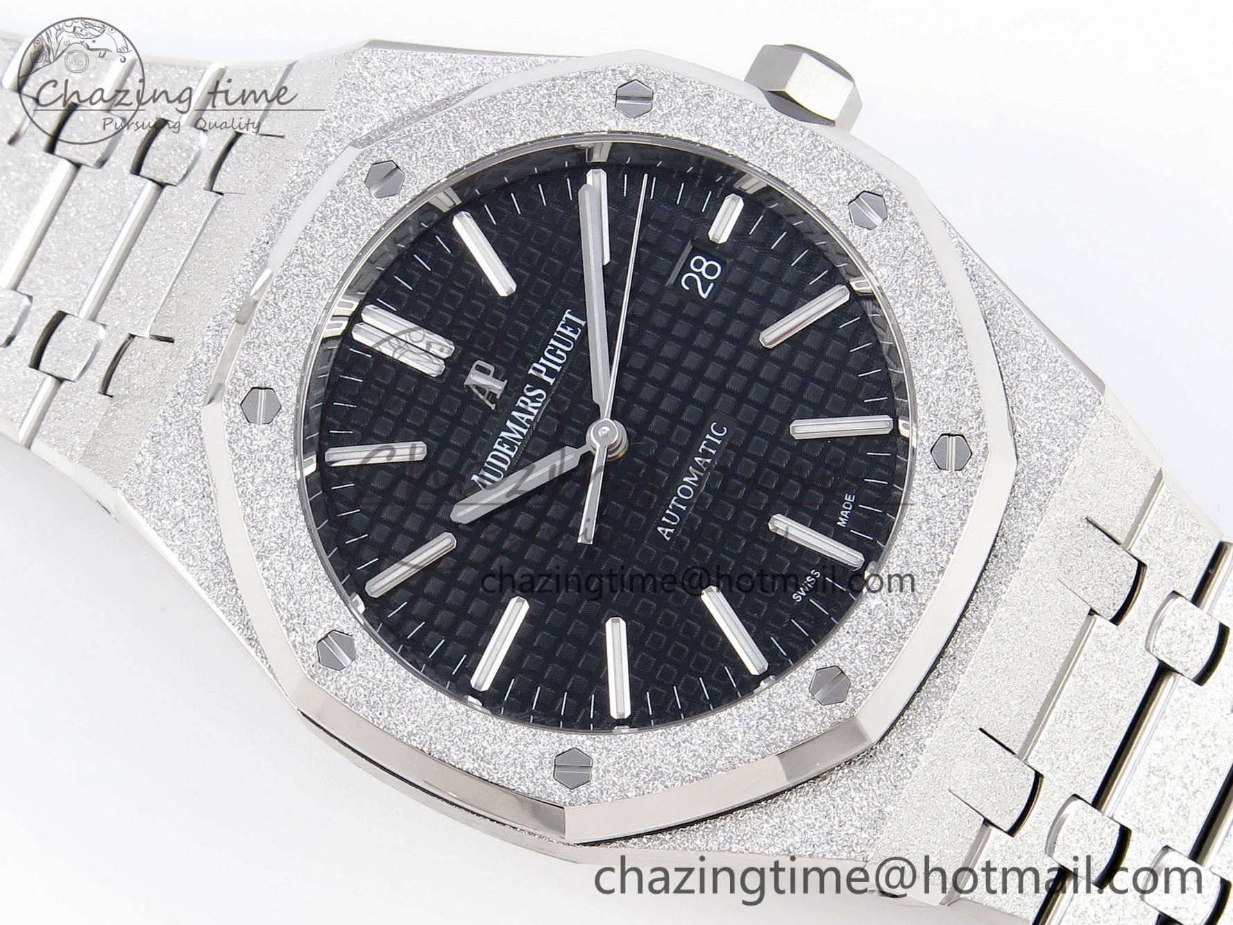 Stretchable Royal Oak 41mm Frosted SS APSF 1:1 Best Edition Black Textured Dial on SS Bracelet SA3120 Super Clone 4574