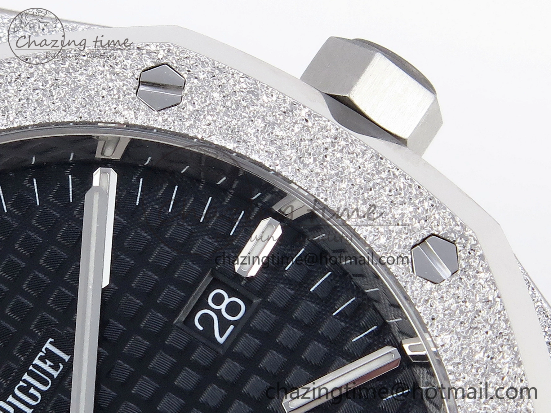 Stretchable Royal Oak 41mm Frosted SS APSF 1:1 Best Edition Black Textured Dial on SS Bracelet SA3120 Super Clone 4574