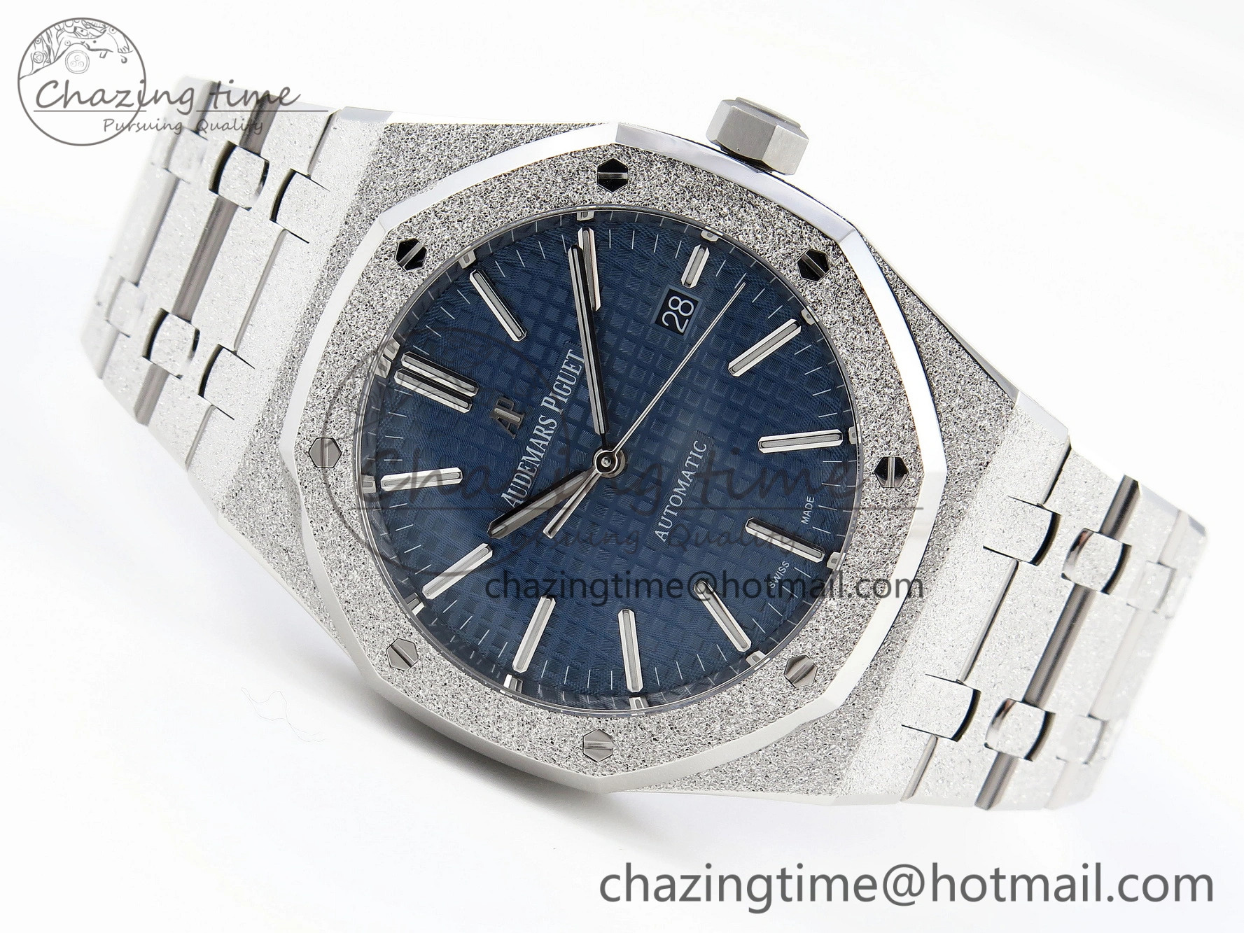 Colorful Royal Oak 41mm Frosted SS APSF 1:1 Best Edition Blue Textured Dial on SS Bracelet SA3120 Super Clone 4573