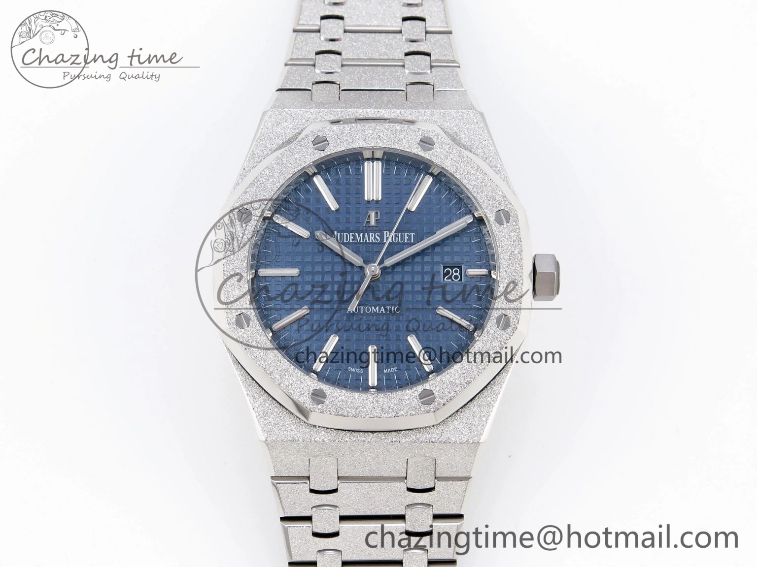 Colorful Royal Oak 41mm Frosted SS APSF 1:1 Best Edition Blue Textured Dial on SS Bracelet SA3120 Super Clone 4573