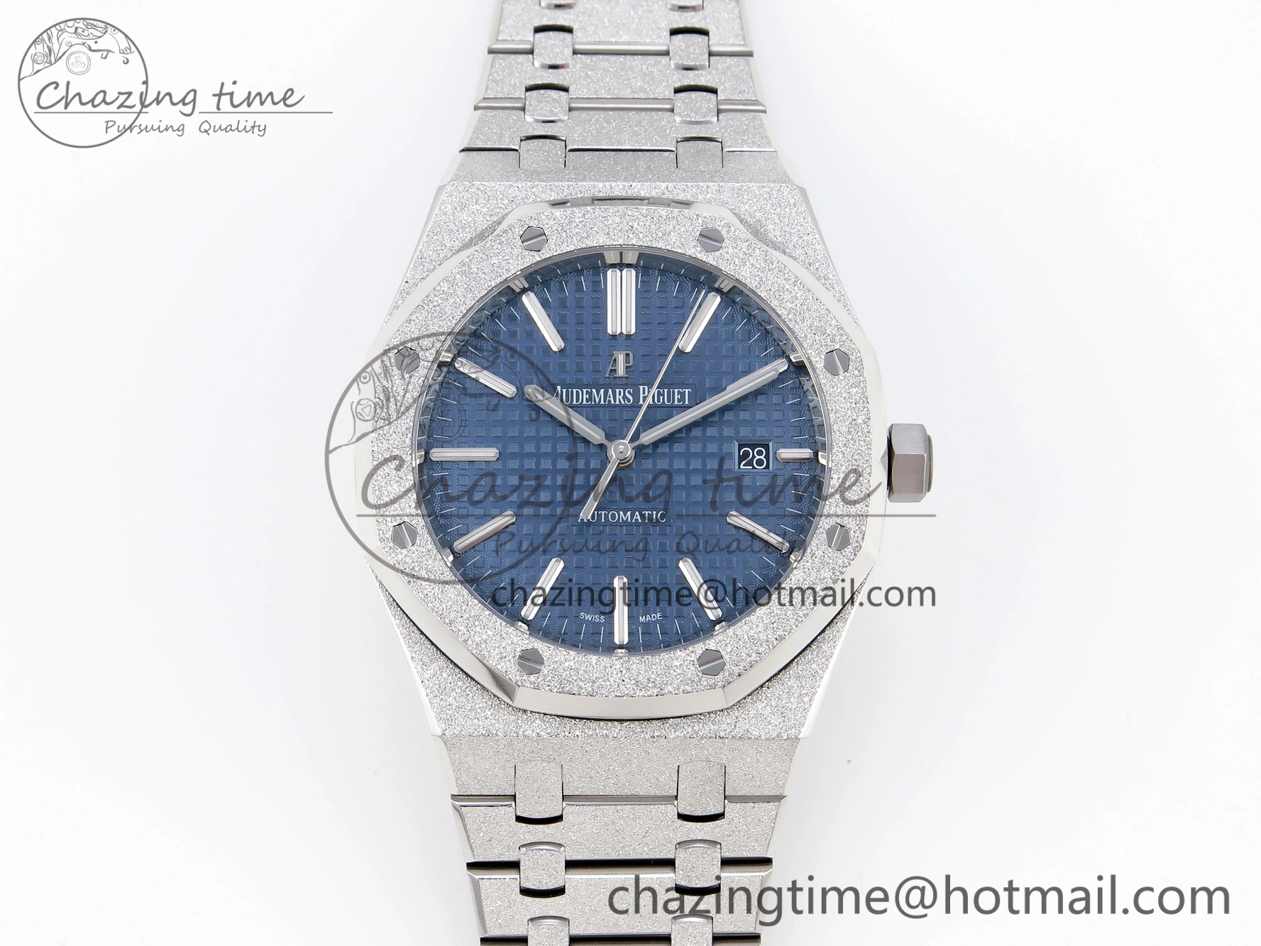 Colorful Royal Oak 41mm Frosted SS APSF 1:1 Best Edition Blue Textured Dial on SS Bracelet SA3120 Super Clone 4573