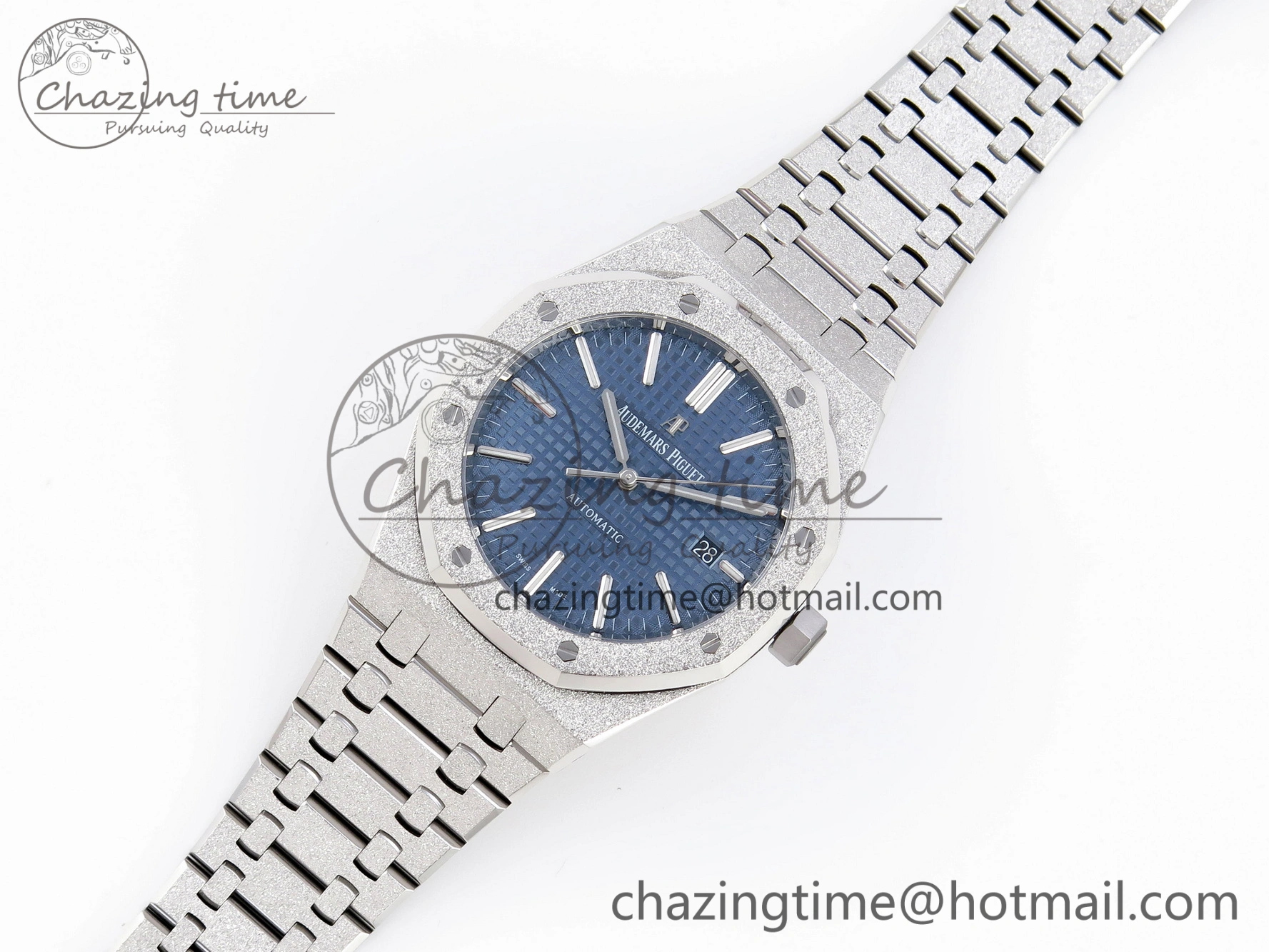 Colorful Royal Oak 41mm Frosted SS APSF 1:1 Best Edition Blue Textured Dial on SS Bracelet SA3120 Super Clone 4573