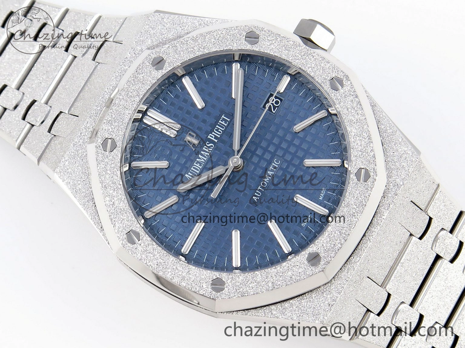 Colorful Royal Oak 41mm Frosted SS APSF 1:1 Best Edition Blue Textured Dial on SS Bracelet SA3120 Super Clone 4573