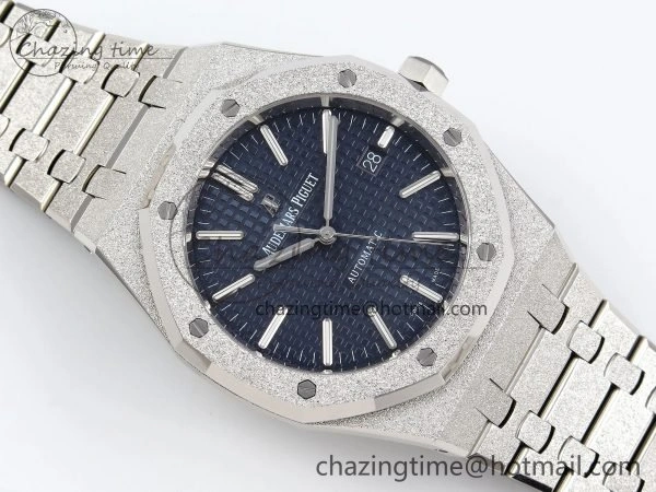 Flexible Royal Oak 41mm Frosted SS APSF 1:1 Best Edition Blue Textured Dial on SS Bracelet SA3120 Super Clone 4440