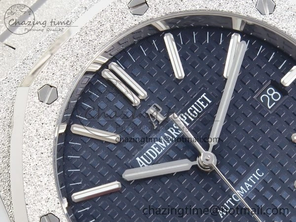 Flexible Royal Oak 41mm Frosted SS APSF 1:1 Best Edition Blue Textured Dial on SS Bracelet SA3120 Super Clone 4440
