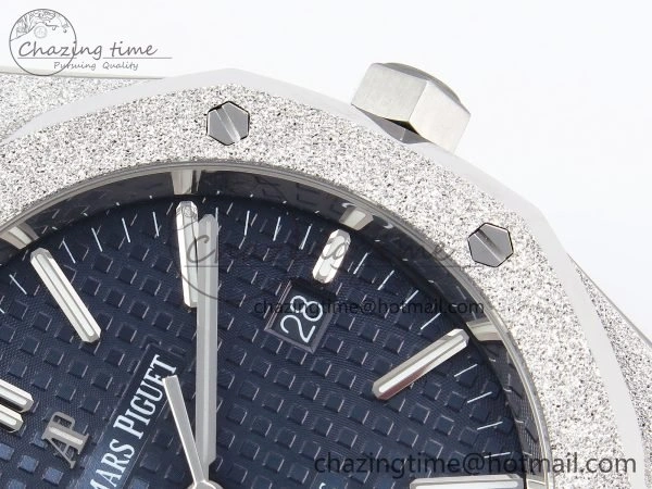 Flexible Royal Oak 41mm Frosted SS APSF 1:1 Best Edition Blue Textured Dial on SS Bracelet SA3120 Super Clone 4440