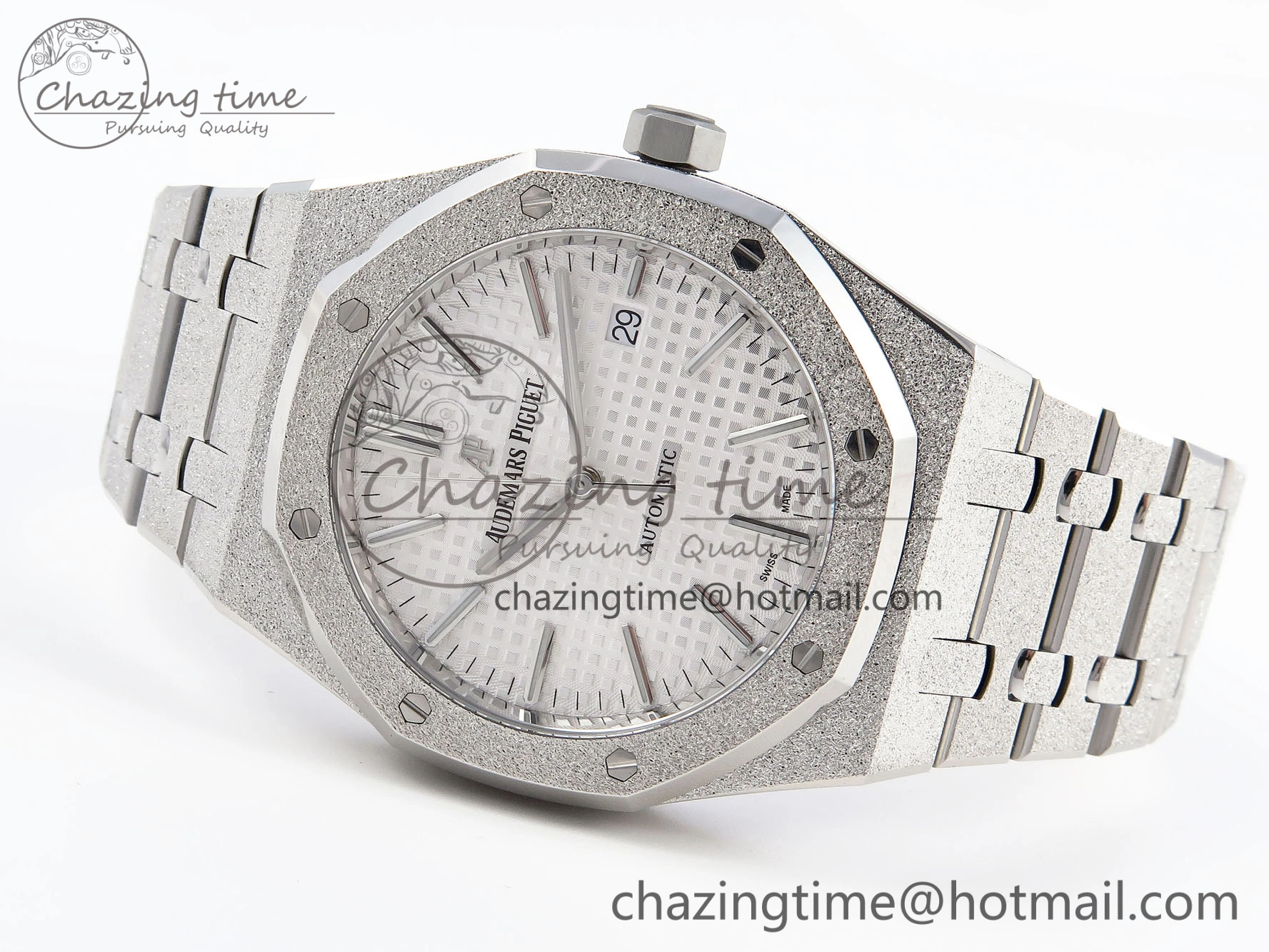 Royal Oak 41mm Frosted SS APSF 1:1 Best Edition White Textured Dial on SS Bracelet SA3120 Super Clone Unique 4575