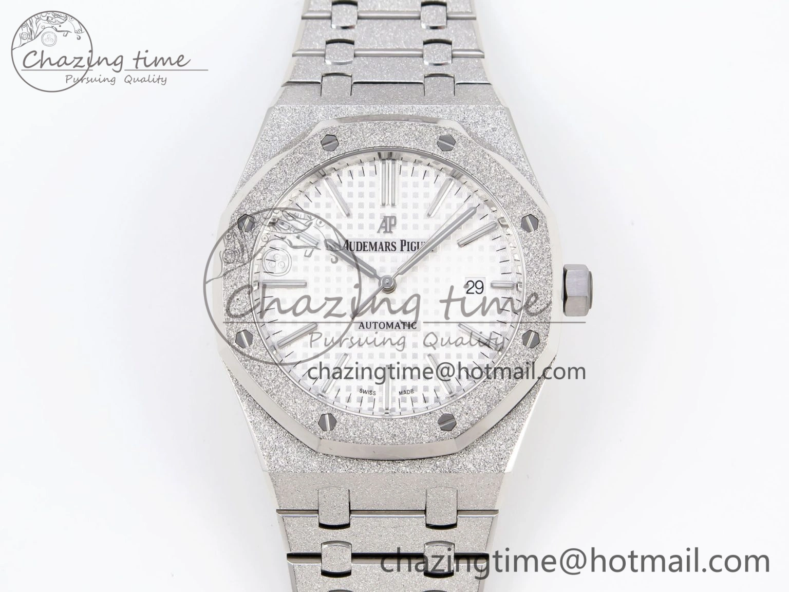 Royal Oak 41mm Frosted SS APSF 1:1 Best Edition White Textured Dial on SS Bracelet SA3120 Super Clone Unique 4575