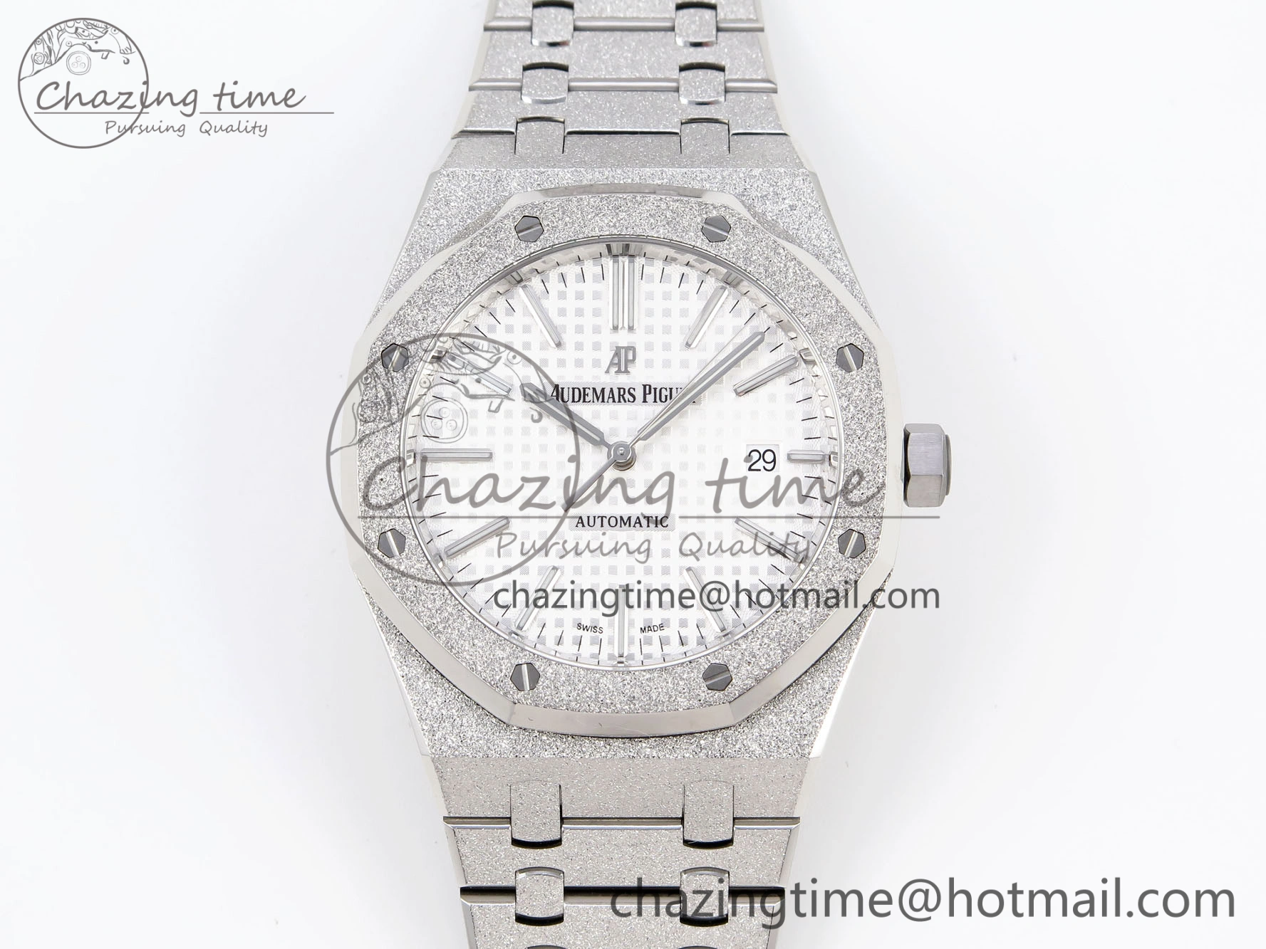 Royal Oak 41mm Frosted SS APSF 1:1 Best Edition White Textured Dial on SS Bracelet SA3120 Super Clone Unique 4575
