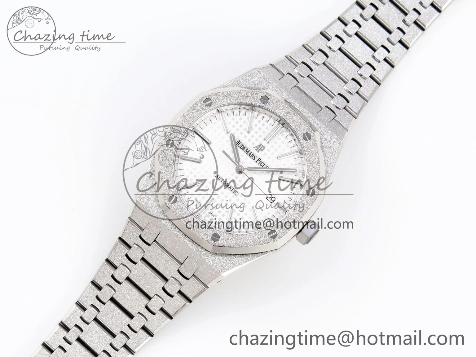 Royal Oak 41mm Frosted SS APSF 1:1 Best Edition White Textured Dial on SS Bracelet SA3120 Super Clone Unique 4575